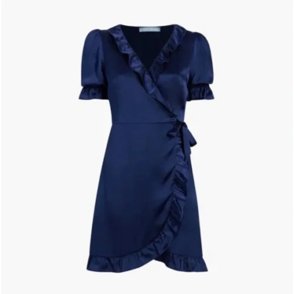 Hill House || Nima Silk Wrap Mini Dress Navy‎ XS
